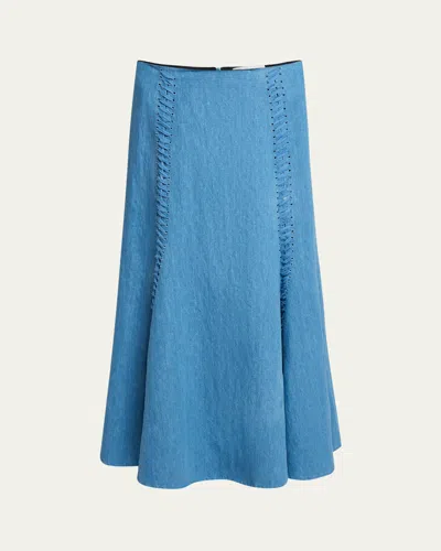 Gabriela Hearst Dion Lace-up Denim Maxi Skirt In Light Blue Denim