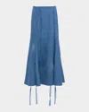 Gabriela Hearst Dion Lace-up Cotton-linen Denim Maxi Skirt In Light Blue Denim