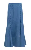Gabriela Hearst Dion Lace-up Cotton-linen Denim Maxi Skirt In Light Blue Denim