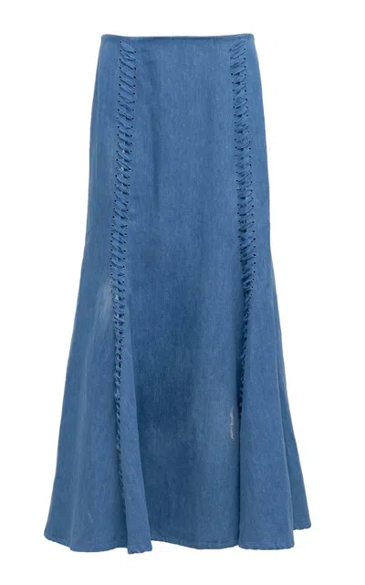 Gabriela Hearst Dion Lace-up Cotton-linen Denim Maxi Skirt In Light Blue Denim