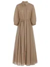 Gabriela Hearst Andy Pleated Maxi Shirtdress In Khaki Virgin Wool Cashmere In Brown