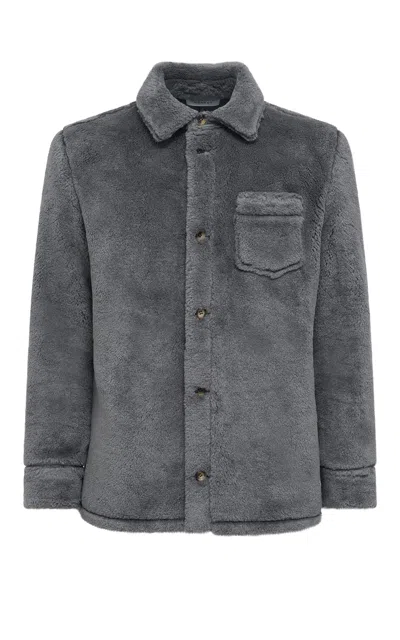 Gabriela Hearst Drew Overshirt In Dark Grey Virgin Wool Silk Cashmere Fur
