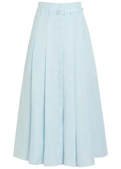 Gabriela Hearst Dugald Belted Pleated Linen Midi Skirt In Brown
