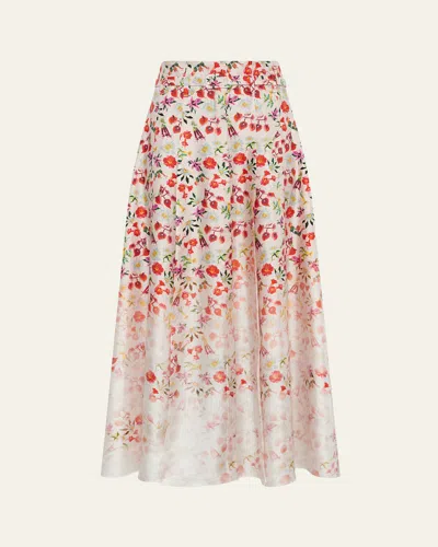 Gabriela Hearst Dugald Degrade Floral Silk Pleated Midi Skirt With Belt In Multi