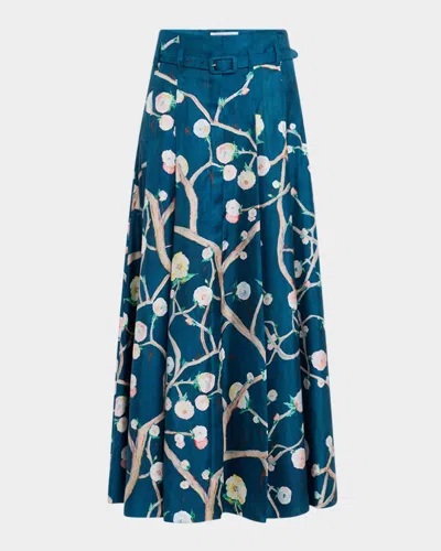 Gabriela Hearst Dugald Floral Pleated Ankle Skirt With Belt