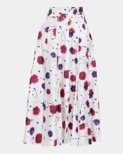 Gabriela Hearst Dugald Floral-print Pleated Midi Skirt With Belt In Ivory Multi