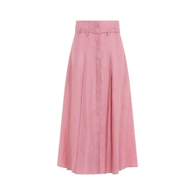 Gabriela Hearst Dugald Pink Linen Midi Skirt