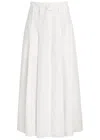 Gabriela Hearst Dugald Pleated Belted Linen Midi Skirt In White
