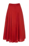 Gabriela Hearst Dugald Pleated Midi Skirt In Antelope Orange Aloe Linen In Red