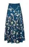 Gabriela Hearst Dugald Pleated Midi Skirt In Blue Multi Printed Silk Twill In Blue