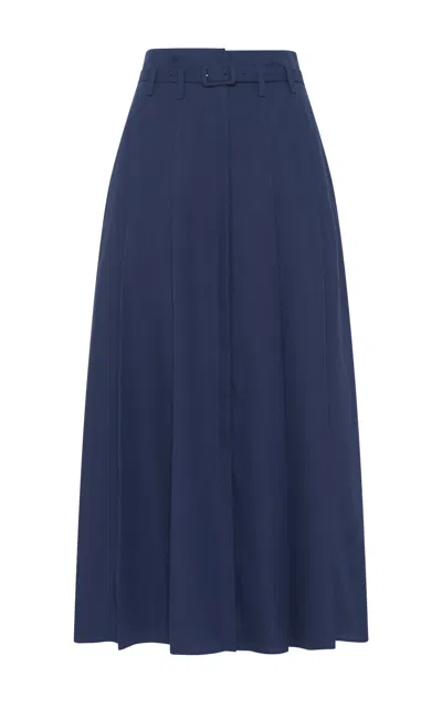 Gabriela Hearst Dugald Pleated Midi Skirt In Electric Navy Aloelinen In Blue