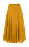 Gabriela Hearst Dugald Pleated Midi Skirt In Golden Birch Aloe Linen In Yellow