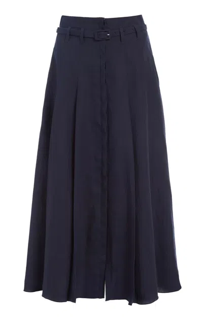 Gabriela Hearst Dugald Pleated Skirt In Navy Aloe Linen