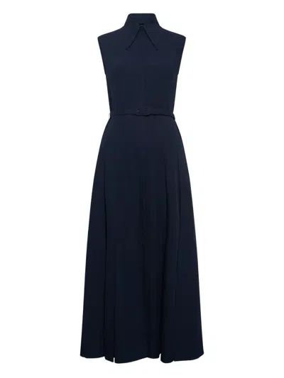 Gabriela Hearst Durand Pleated Belted Maxi Dress In Blue