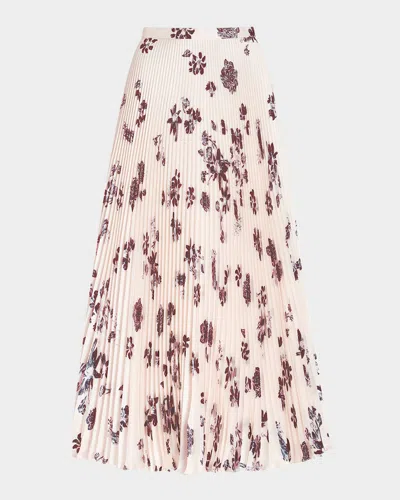 Gabriela Hearst Eames Pleated Floral-print Silk-twill Midi Skirt In Bordeauxblush