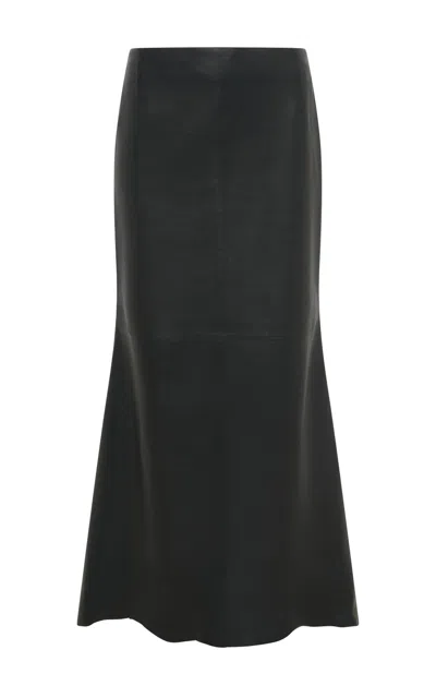 Gabriela Hearst Edwardo Raw Cut Midi Skirt In Black Soft Leather