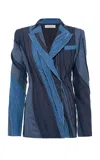 Gabriela Hearst Edwin Patchwork Blazer In Medium Blue Recycled Cotton Linen Denim In Medium Blue