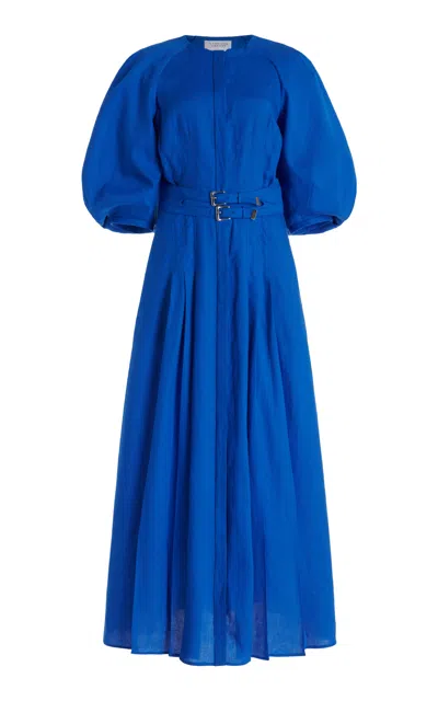 Gabriela Hearst Elea Puff-sleeve Belted Pleated Maxi Dress In Sapphire