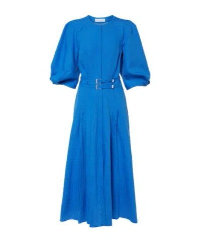 Gabriela Hearst Elea Puff-sleeve Linen Maxi Dress In Blue