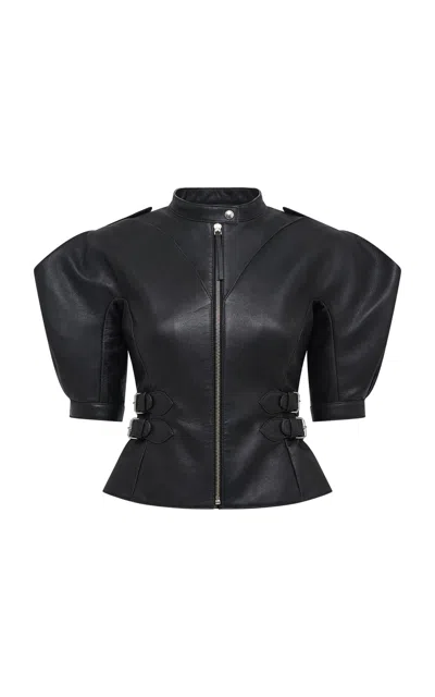 Gabriela Hearst Eleos Puff-sleeve Leather Jacket In Black