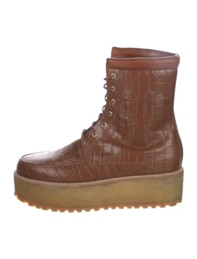 Pre-owned Gabriela Hearst Embossed Leather Combat Boots In Brown