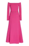 Gabriela Hearst Carole Off-the-shoulder Belted Wool-crepe Dress In Fuchsia