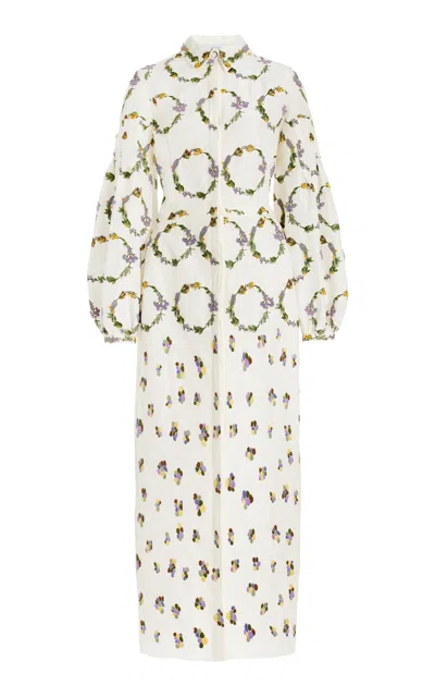 Gabriela Hearst Embroidered Mauri Dress In Silk Linen In Ivory