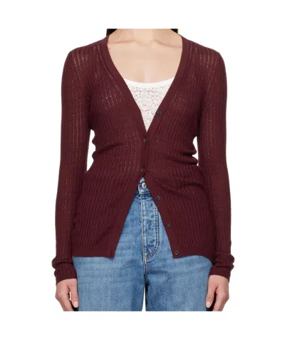 Gabriela Hearst Burgundy Emma Pointelle Cardigan In Bdx Bordeaux