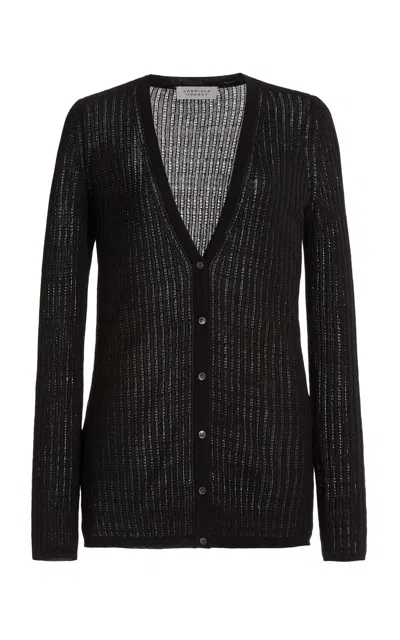 Gabriela Hearst Emma Pointelle Knit Cardigan In Black Cashmere Silk