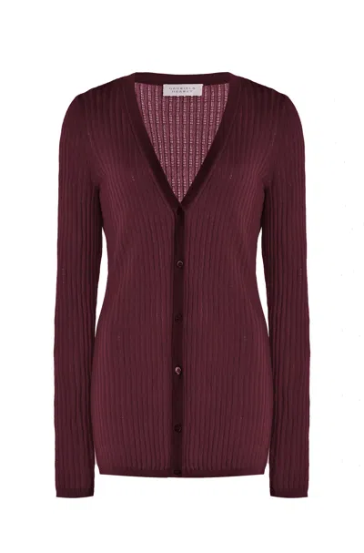 Gabriela Hearst Emma Pointelle Knit Cardigan In Bordeaux Cashmere Silk