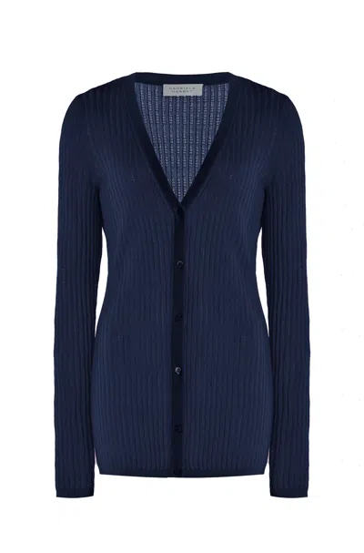 Gabriela Hearst Emma Pointelle Knit Cardigan In Electric Navy Cashmere Silk In Blue