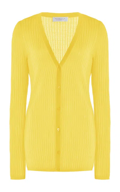 Gabriela Hearst Emma Pointelle Knit Cardigan In Goldenrod Cashmere Silk