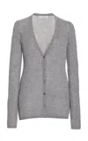 GABRIELA HEARST EMMA POINTELLE KNIT CARDIGAN IN HEATHER GREY CASHMERE SILK