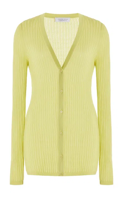 Gabriela Hearst Emma Pointelle Knit Cardigan In Lime Adamite Cashmere Silk