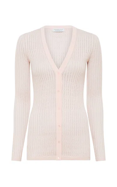 GABRIELA HEARST EMMA POINTELLE KNIT CARDIGAN IN PALE BLUSH CASHMERE SILK