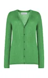 GABRIELA HEARST EMMA POINTELLE KNIT CARDIGAN IN PERIDOT GREEN CASHMERE SILK