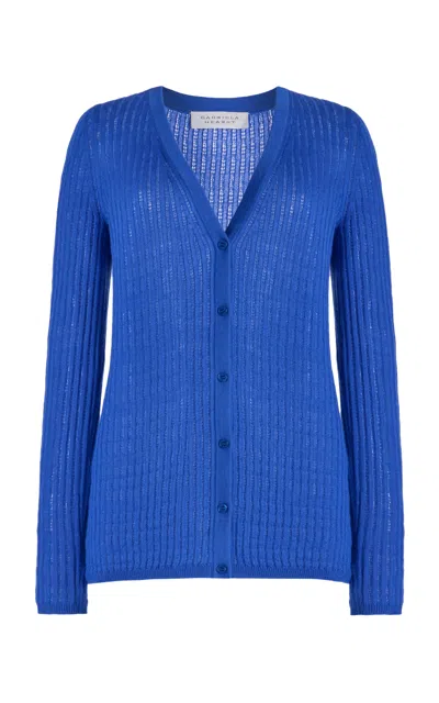 Gabriela Hearst Emma Pointelle Knit Cardigan In Sapphire Cashmere Silk