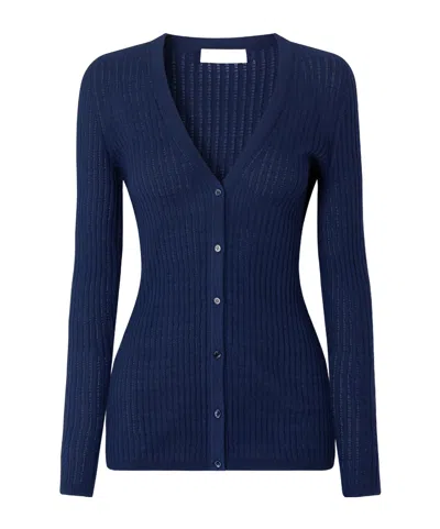 Gabriela Hearst Emma Pointelle-knit Cashmere And Silk-blend Cardigan In Blue