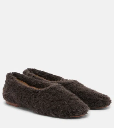 Gabriela Hearst Emperor Leather-trimmed Plush Ballet Flats In Brown