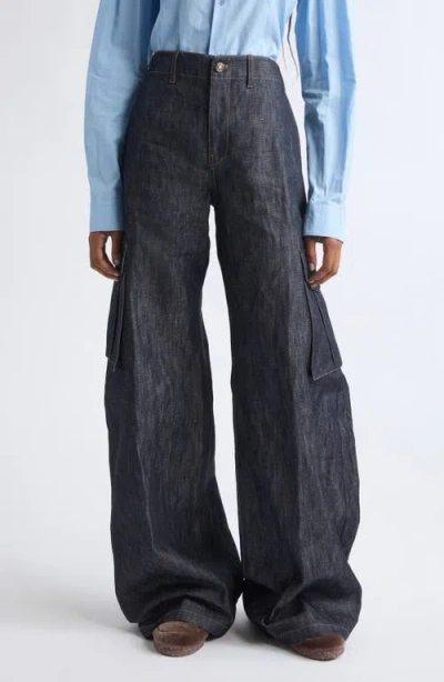 Gabriela Hearst Eos Cotton & Linen Denim Barrel Leg Cargo Pants