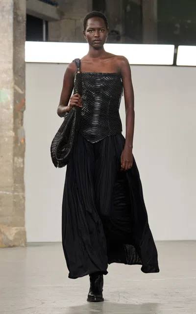 Gabriela Hearst Estrid Snake-effect Leather Maxi Dress In Black