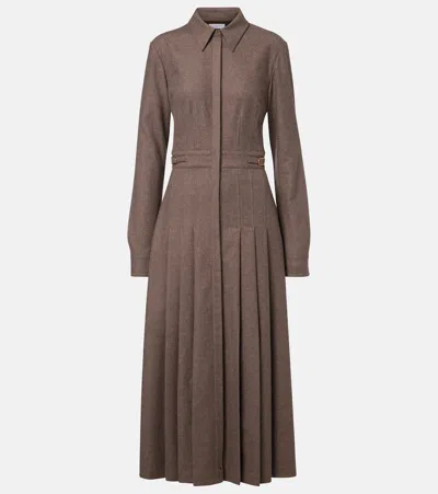 Gabriela Hearst Womens Ethel Pleated Wool-blend Midi Dress Walnut In Gray