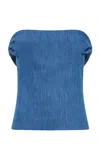 Gabriela Hearst Eulalia Cotton-linen Denim Strapless Top In Medium Wash