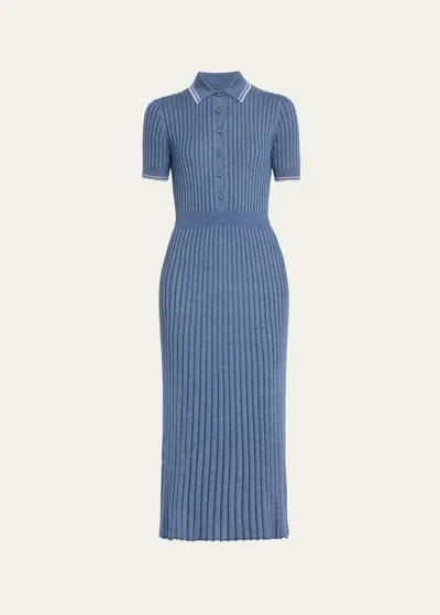 Gabriela Hearst Eyot Striped Ribbed Silk And Cashmere-blend Midi Dress In Denim Blue
