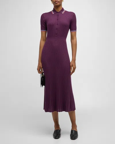 Gabriela Hearst Eyot Short-sleeve Cashmere Rib Maxi Polo Dress In Italian Plum