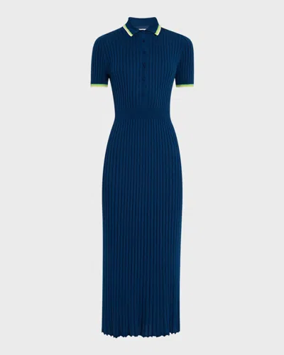 Gabriela Hearst Eyot Short-sleeve Rib Midi Polo Dress In Blue