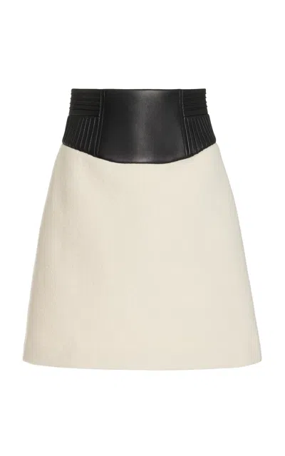 Gabriela Hearst Felix Pleated Leather-waist Cashmere Mini Skirt In Ivory