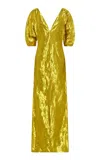 Gabriela Hearst Fides Foiled Silk Midi Dress In Gold