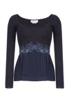 Gabriela Hearst Fini Lace Top In Navy Silk Crepe In Navy