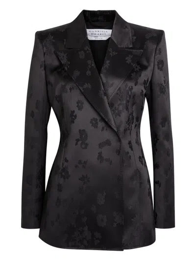 Gabriela Hearst Aleah Double-breasted Floral-jacquard Silk-satin Blazer In Black